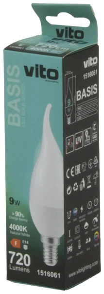Лампа светодиодная VO/BASIS/9W/SMD/E14/4000K/C37T/CBOX/LED LAMP