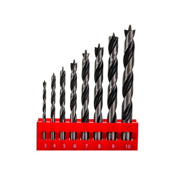 Набор сверл по дереву,3-4-5-6-7-8-9-10 мм, 8шт., цилиндр. хвостовик, пластиковый кейс// Matrix