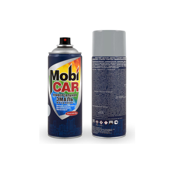 Аэрозольная эмаль универсальная "металлик" MobiCAR, 520 мл, серебро