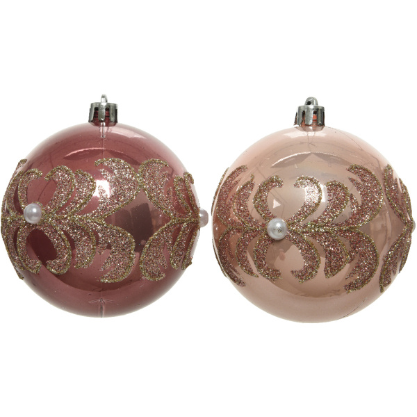 Шар елочный 8 см розовый с узором 2 вида в ассорт.029314 Kmg