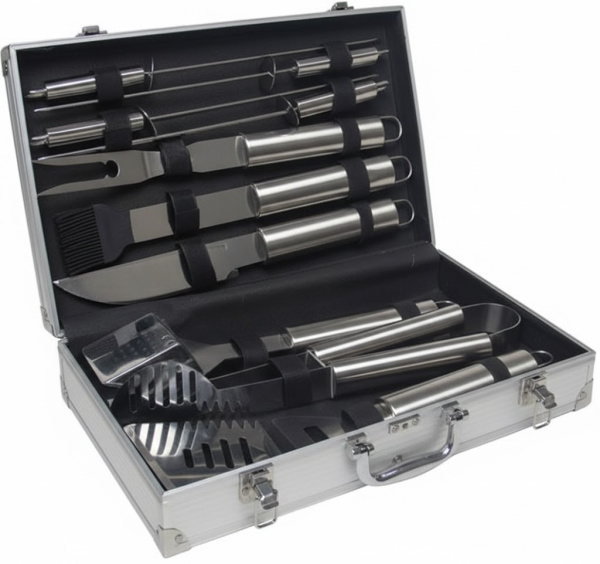 Набор инструментов для барбекю 8 предметов в металлическом чемодане AL-10 CN