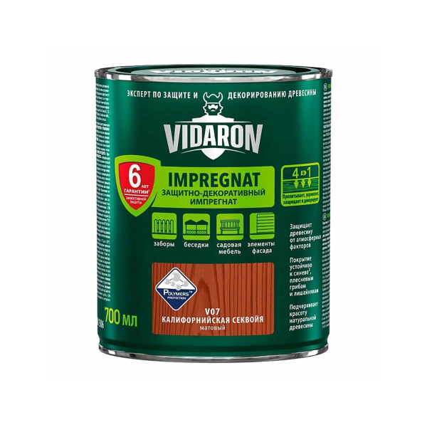 Защитно-декоративная пропитка Vidaron - Импрегнат V07 калифорнийская секвойя матовый 0,7 л