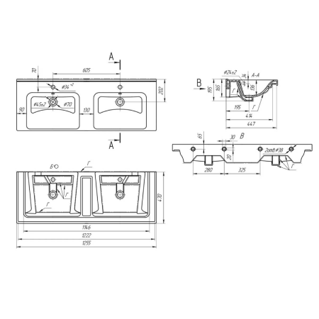 Комплект тумба SanStar Riana 125 подвесная, умывальник Гармония 125