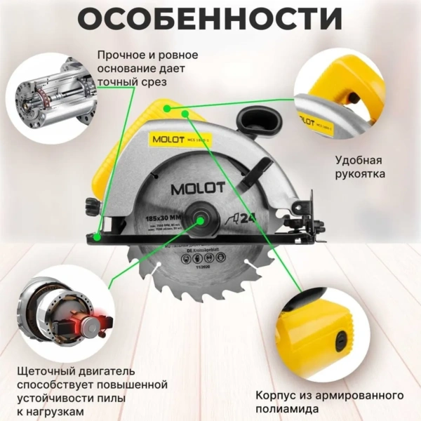 Пила циркулярная MOLOT MCS 1865-1 в кор., арт.0329138