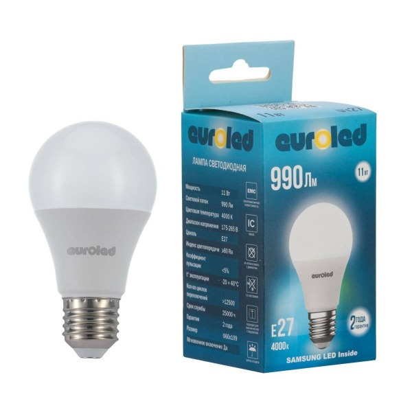 Лампа светодиодная Euroled A60 11W 4000K Е27 матовая