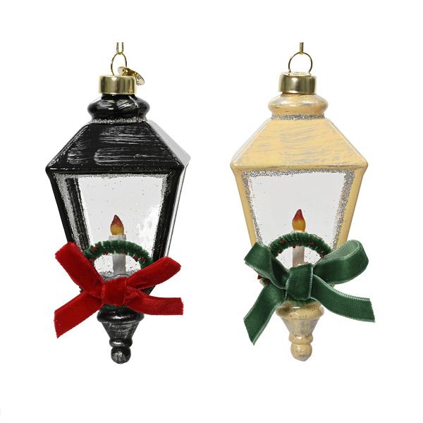 Украшение подвесное Фонарик со свечей 5,5х10,5 см 2 вида в ассорт.стекло 070031 Kmg