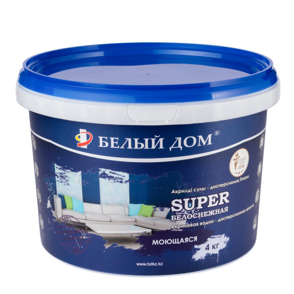 Краска акриловая моющаяся Белый Дом SUPER 4 кг Краска акриловая моющаяся Белый Дом SUPER 4 кг