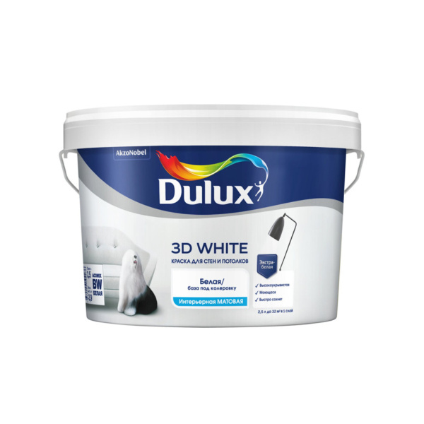 Краска Dulux 3D White матовая BW 2,5л Краска Dulux 3D White матовая BW 2,5л