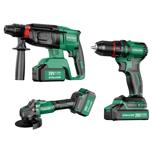 Набор аккумуляторного инструмента STALKER Kit (AG20-125 Li BL+D20 Li+RH20 Li BL)