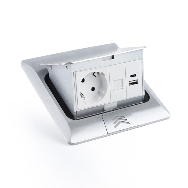 Лючок напольный/настольный на 4 модуля, металл, серебро