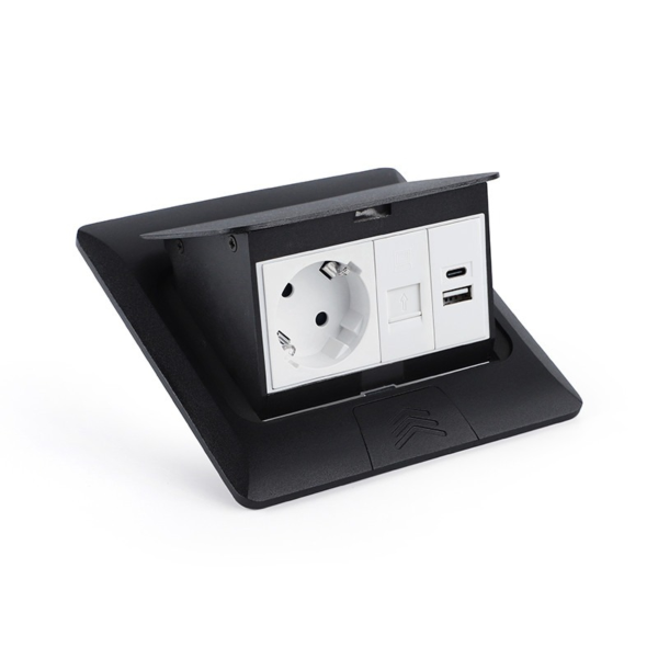 Лючок напольный/настольный на 4 модуля, металл, чёрный