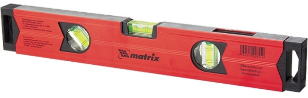 Уровень алюминиевый магнитный, 400 мм, фрезерованный, 3 глазка (1 зеркальный), усиленный// MATRIX