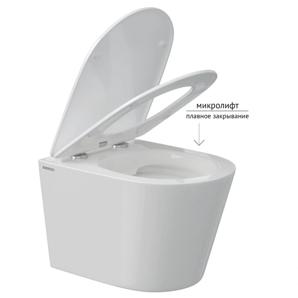 Унитаз подвесной BERGES VITA Rimless 49 см, сиденье дюропласт, микролифт, быстросьем