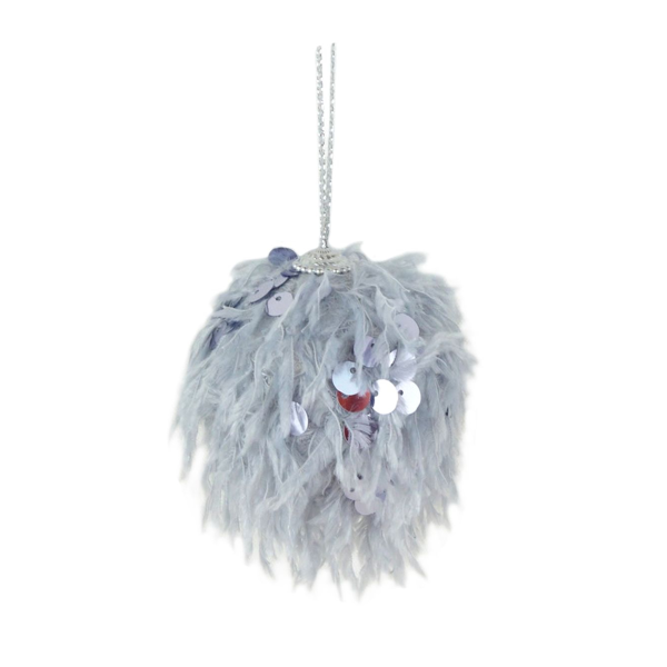 Украшение елочное подвесное ВРЕМЯ ЧУДЕС Перья с пайетками серый 7х7х7,5 см 92374