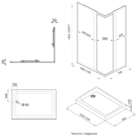 ДО "Вента-Голд" 120х80, прямоуг. низ. подд. (2 места+сифонD90мм)