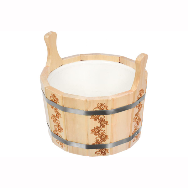 Ушат шайка Банные штучки, Цветочный орнамент с пластиковой вставкой 9 л липа 32696
