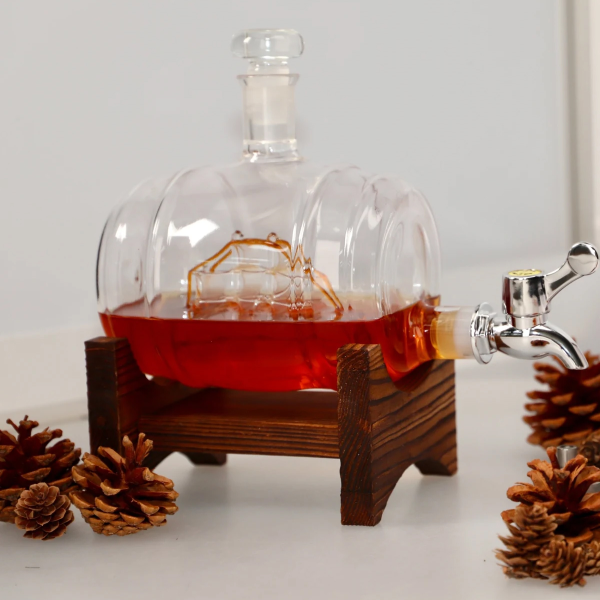 Емкость для напитков DH 1 л с краном на деревянной подставке KY-057