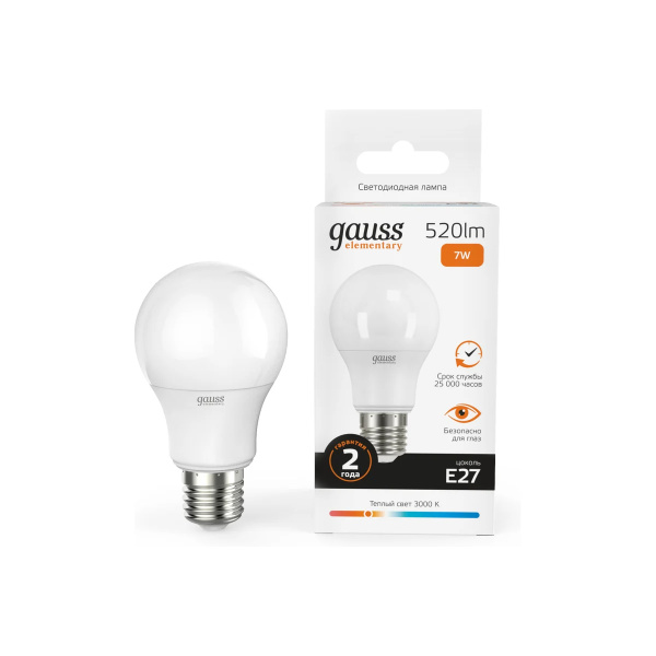 Лампа Gauss LED Elementary A60 7W E27 2700K 23217А