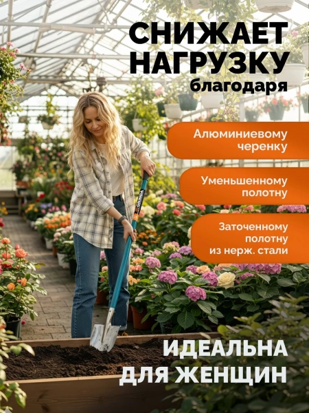 Лопата дамская штыковая остроконечная, GRINDA  WS-2, 200х160х1200мм, алюминиевый черенок, PROLine (4