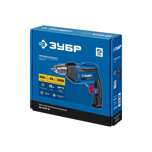 Дрель ЗУБР "ПРОФЕССИОНАЛ" безударная реверсивная, ЭР(электронная регулировка скорости), ключевой пат