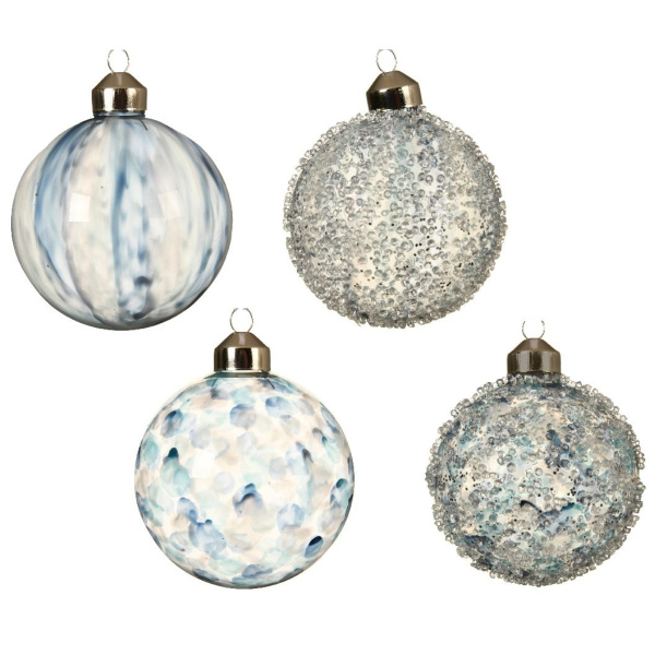 Шар елочный Лед 8 см стекло 4 дизайна в ассорт.060617 Kmg