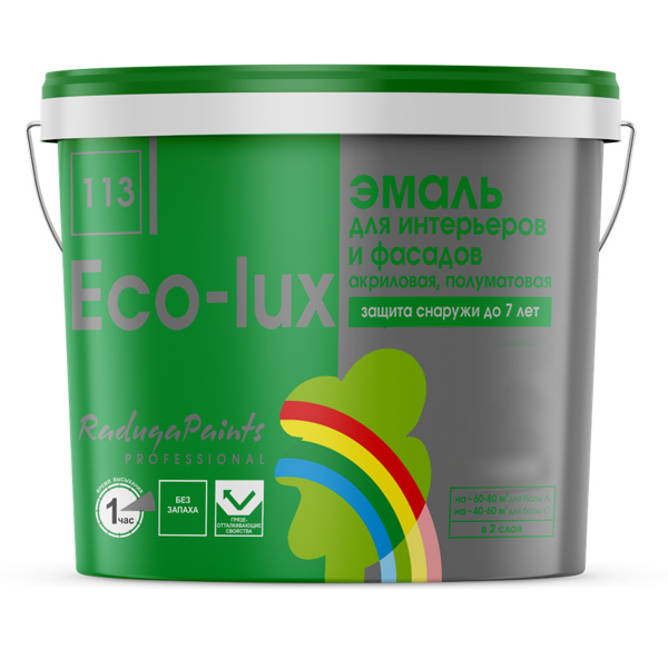 Эмаль "Eco-lux" для интерьеров и фасадов "Радуга-113" акриловая, база "С" 0,9 л Эмаль "Eco-lux" для интерьеров и фасадов "Радуга-113" акриловая, база "С" 0,9 л