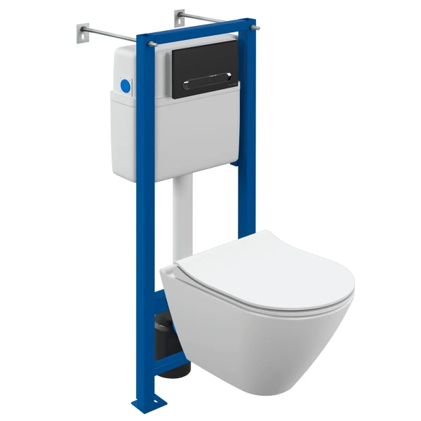 Комплект Cersanit CITY SMART CO DPL EO slim инсталляция VECTOR кнопка ESTETICA пластик черный матовы