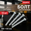 Болт М6х60 мм шестигр., цинк, кл.пр. 5.8, DIN 933 (10 шт в зип-локе) STARFIX