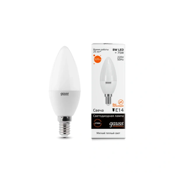 Лампа Gauss Elem Candle 8W E14 2700K  33118