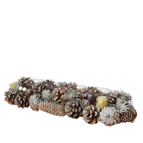 Подсвечник Новогодний с шишками и листьями Kaemingk 15х45х9 см 529880