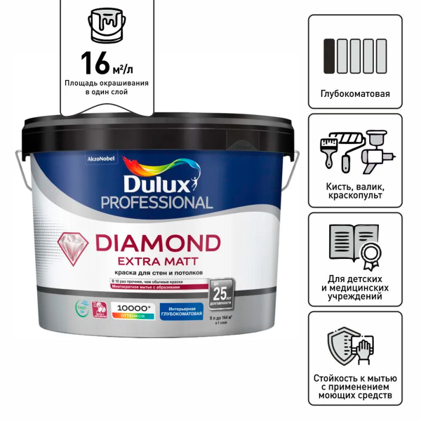 Краска Dulux Professional Diamond Extra Matt глуб/мат BW 9л