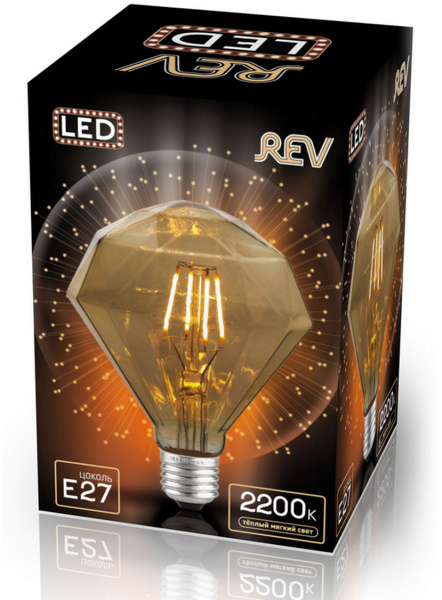 Лампа сд VINTAGE GOLD FILAMENT колба "Бриллиант" E27 5W, 2200K, DECO Premium, теплый свет 32450 8