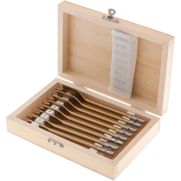 Набор сверл перовых по дереву, 10-12-14-16-18-20-22-25 мм, 8 шт., дерев. кейс//MATRIX