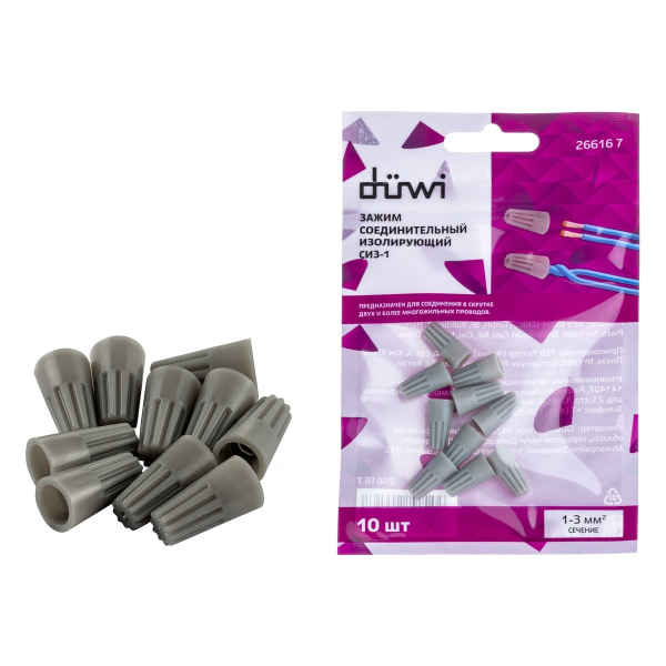 Зажим соединительный, изолирующий,СИЗ-1 3,0мм², серый, 10шт., 26616 7, duwi 26616 7