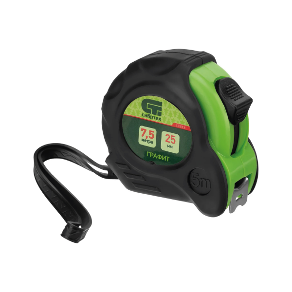Рулетка Графит,обрезиненный корпус,амортизатор,7,5 м х 25 мм Сибртех
