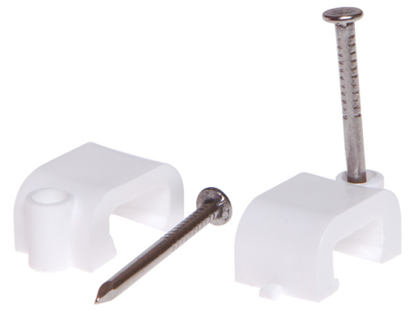 Скоба для крепления прямоугольного кабеля 10 мм белая, с гвоздем (30 шт в зип-локе) STARFIX Скоба для крепления прямоугольного кабеля 10 мм белая, с гвоздем (30 шт в зип-локе) STARFIX