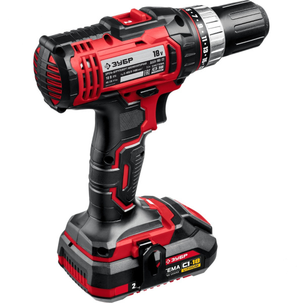 Дрель-шуруповерт ЗУБР ДШЛ-185-22,18В, 2 АКБ (2Ач), в кейсе