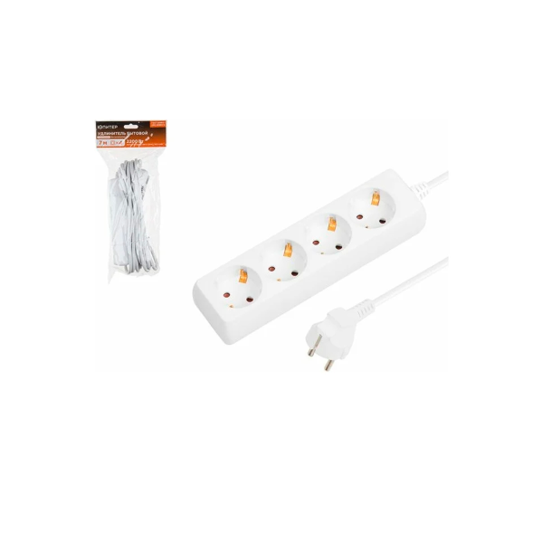 Удлинитель 7м (4 роз., 2,2кВт, с/з, ПВС 3х1) Юпитер, арт.JP8102-28