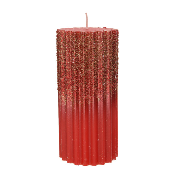 Свеча новогодняя Kaemingk столбик 7х15 см ребристая красная воск 209511