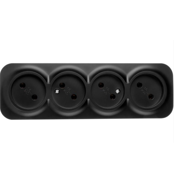 Розетка 4-ая (открытая, б/з) черная, Bailly, LEIDEN ELECTRIC, арт.806020