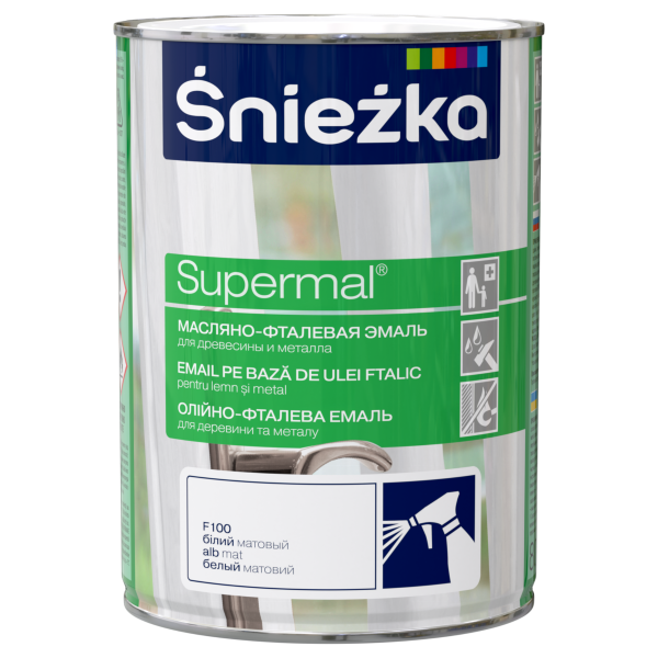 Эмаль масляно-фталевая для деревесины и металла Supermal белый RAL9003 0,8л