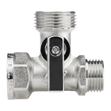 Кран шаровой трёхпроходной для бытовой техники 1/2" х 3/4" х 1/2" в/н/н, никел.латунь, ГОСТ, MPF