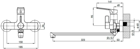 Смеситель в/д GROSS AQUA 7578828C-35F Prado, дл.излив