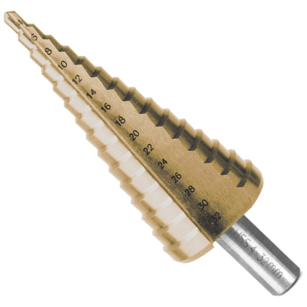 Сверло ступенчатое TULEX 60120-06-30 по металлу, HSS-Co(5%),трехгранный хвостовик,13 ступеней,6-30мм