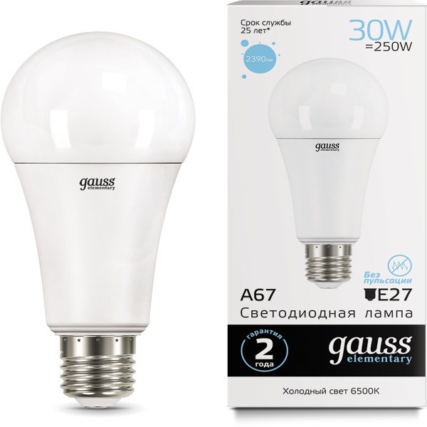 Лампа Gauss LED Elementary A67 30W E27 2390 lm 6500K 73239