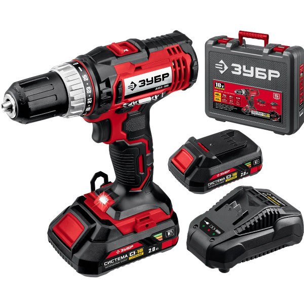 Дрель-шуруповерт ЗУБР ДШЛ-185-22,18В, 2 АКБ (2Ач), в кейсе