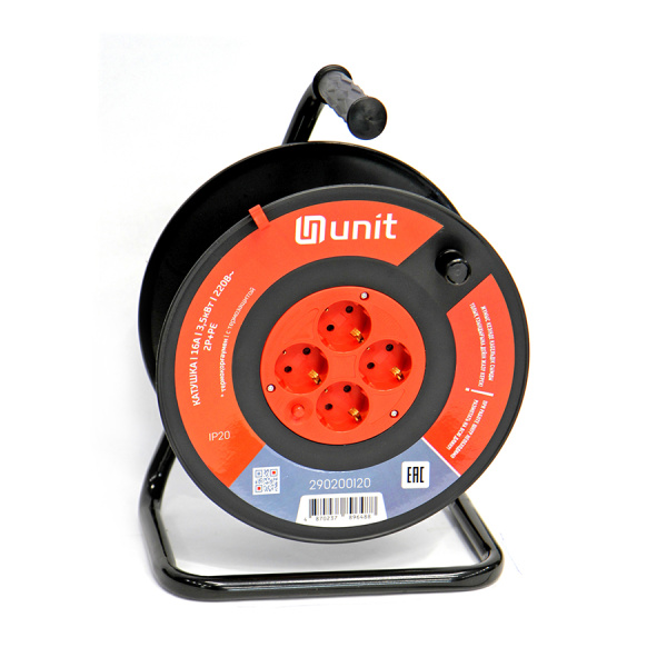 Катушка (4места 2p+pe 3х1,5мм2, 16А/3,5кВт/220В с термозащитой IP20) UNIT 40м. (1) NEW