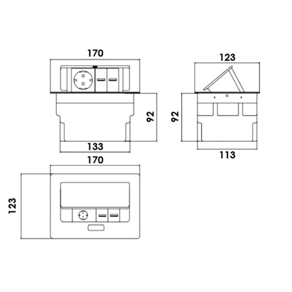 Бокс настольный на 4 модуля, чёрный