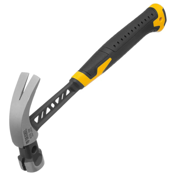 Молоток-гвоздодёр,450 г, цельнокованый,боек с магнитом, двухкомп. обрезин. рук-ка // Denzel