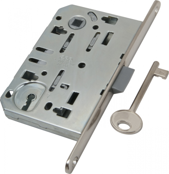 Замок врезной с защелкой ванна\туалет с отв.пл.хром В 01101.50.06